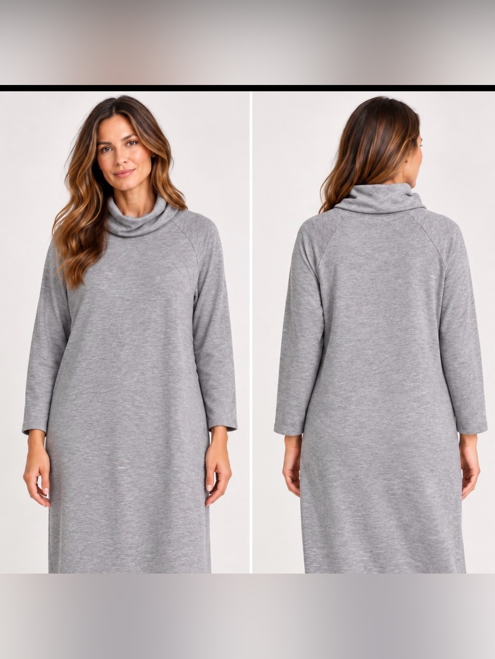 Eileen Fisher Gray Cowl Neck Long Sleeve Midi Dress Size L